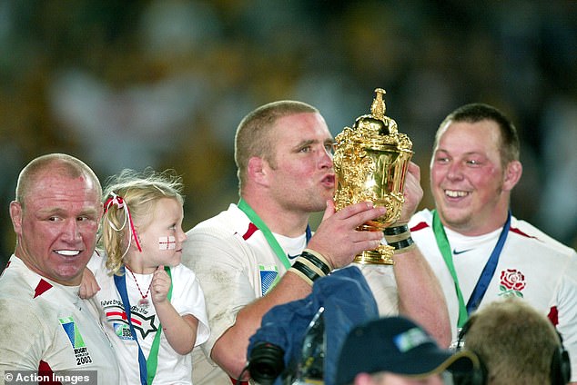 The links between England's 2003 glory boys have been left to dust and rust (pictured: Phil Vickery, centre, with Steve Thompson, right, and Neil Back, left).