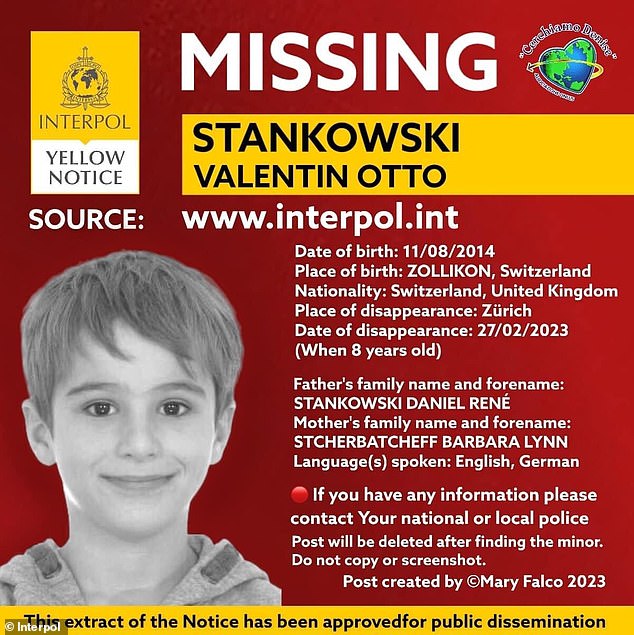 The boy was declared missing (Interpol even issued a 'yellow notice' in 2023) after his mother picked him up from his father's house but was unable to take him back.