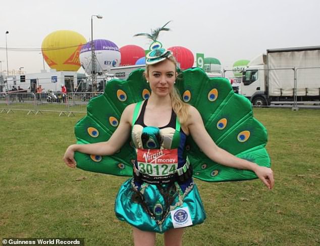 In 2011 she set the Guinness World Record for running a marathon dressed as an animal, completing the feat in three hours, 42 minutes and 11 seconds dressed as a peacock.