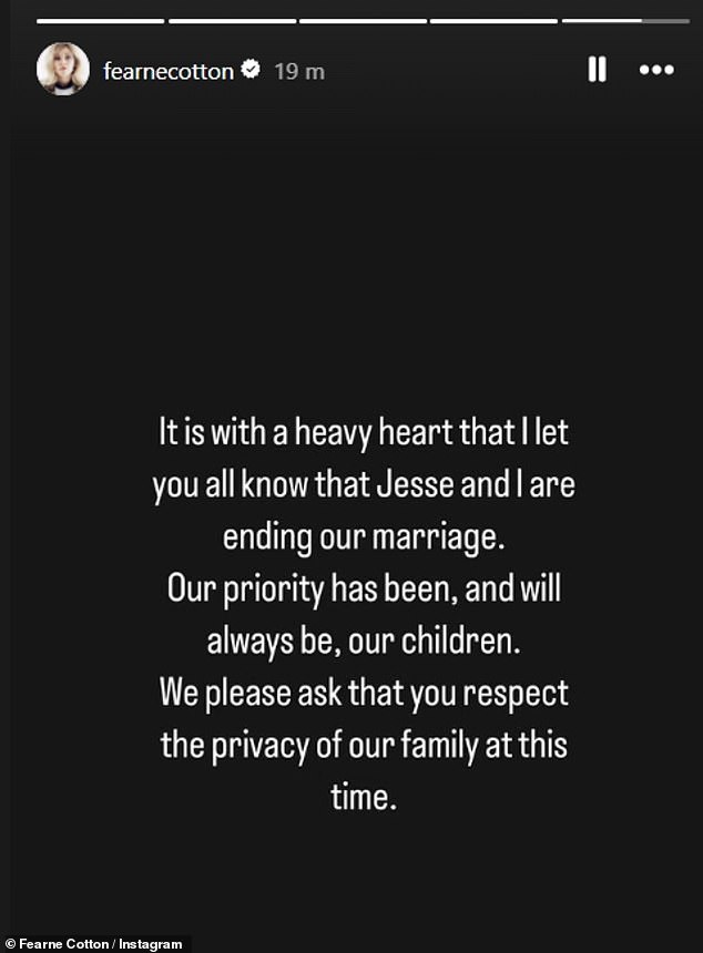 The couple are parents to son Rex, 11, and daughter Honey, eight, while Fearne is also stepmother to Jesse's children Arthur, 21, and Lola, 18, from his first marriage.