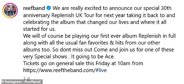 News of the split comes just three days after Jesse's band, Reef, announced they would be hitting the road again in 2025 to celebrate their 30th anniversary.