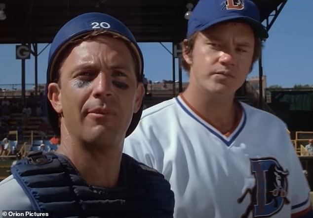 However, Tim's big break came in the 1988 film Bull Durham, starring him (right) alongside Hollywood heavyweights Kevin Costner (left) and Susan Sarandon.