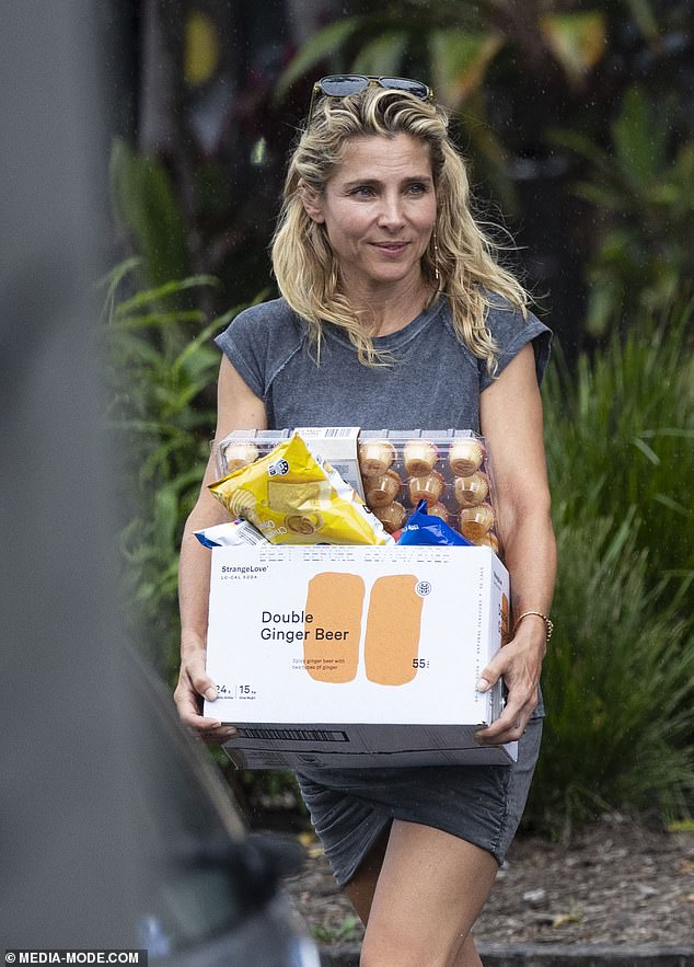 The Spanish actress, 48, was photographed stocking up on essentials as she prepared to refill the fridges ahead of Chris' return to the family home.