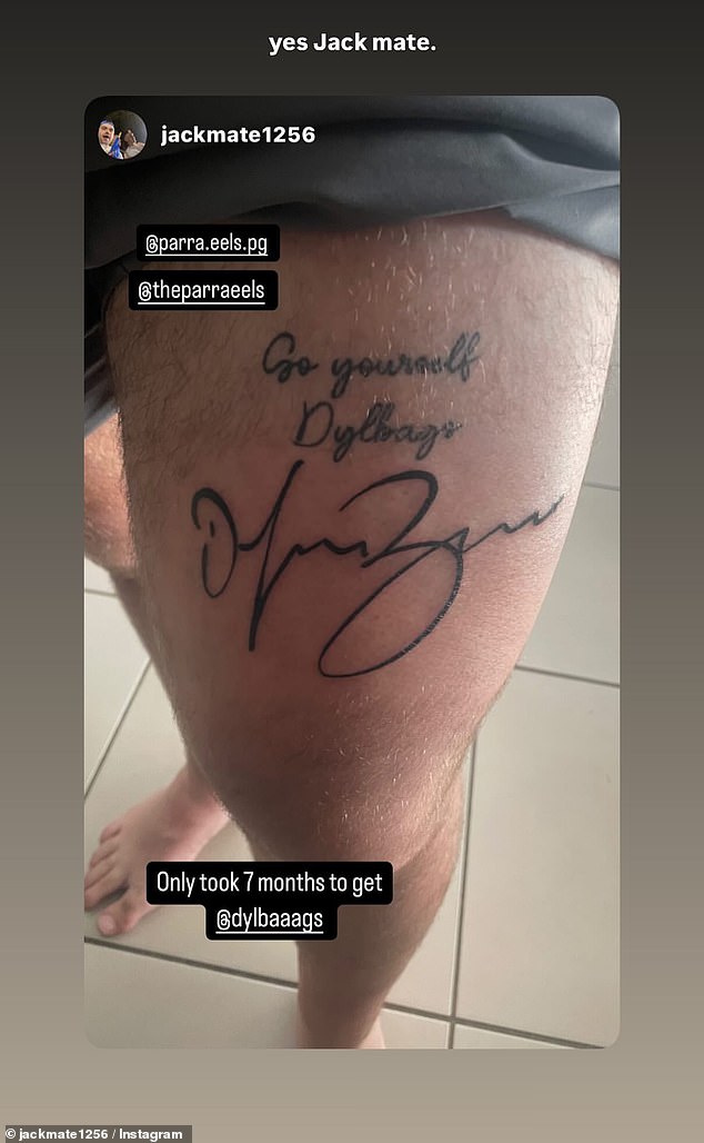 Eels star Brown was impressed with Gillogly going all out and shared a photo of the tattoo on an Instagram Story (pictured).