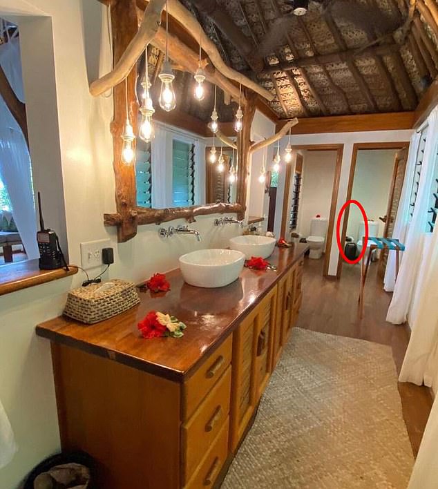 The 36-year-old was found squashed and slumped between a small space next to the toilet and the wall inside the suite, badly beaten and covered in blood at the remote Turtle Island Resort, which takes just 14 people per night. guests at the same time