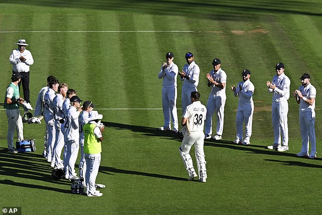 New Zealand great Tim Southee received a guard of honor in his 107th and final Test match