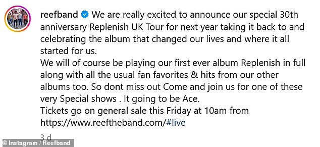 News of the split comes just three days after Jesse's band, Reef, announced they would be hitting the road again in 2025 to celebrate their 30th anniversary.