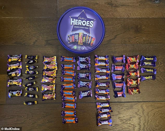 In second place for the overall total was Cadbury's Heroes, with 60 candies in the box.