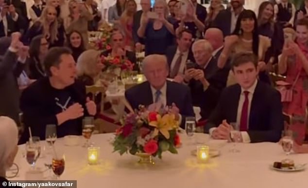 Musk sat right next to Trump and his son Barron at Mar-a-Lago on Thanksgiving while the YMCA played