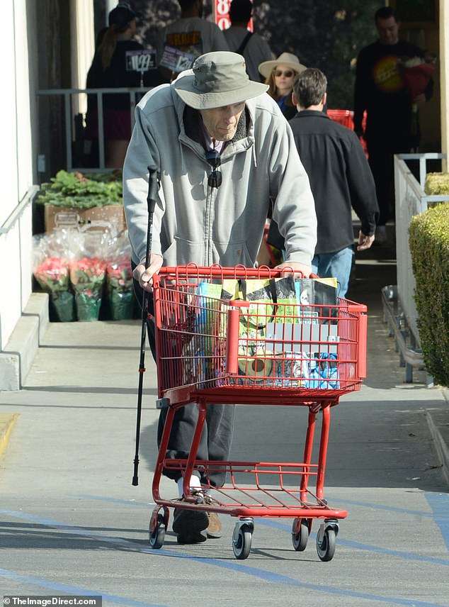 After returning his stroller, he was photographed returning to the car with the help of a cane.