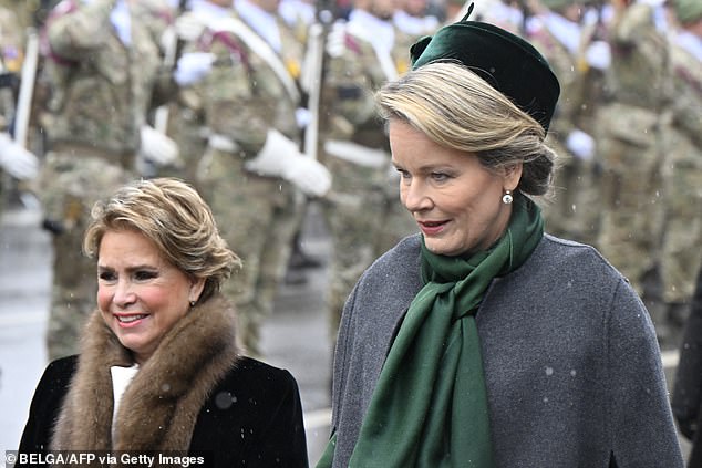 The Grand Duchess of Luxembourg Maria Theresa (pictured, left) also attended the event (seen with Queen Mathilde of Belgium)