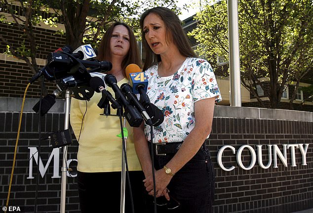 Tennia Lieb (R), sister of Jamie's father, and Linda Chiles (L), an aunt, talk to the media outside the McClain County Courthouse in Purcell, Oklahoma Monday, April 17, 2006