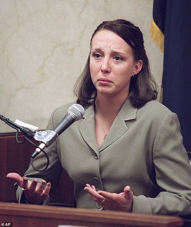 Lobato, seen testifying in her own defense at her trial in 2002, maintained that she was 150 miles from Las Vegas at the time of the murder, and said the alleged 