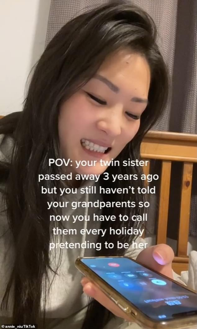 In a previous TikTok video, Niu shared that she pretends to be her twin brother every holiday while talking to her grandparents on the phone