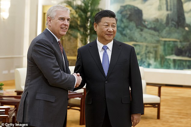 Prince Andrew with Xi Jinping at the Great Hall of the People in Beijing in May 2018