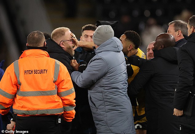 Chaotic scenes followed the final whistle, with lots of pushing and shoving.