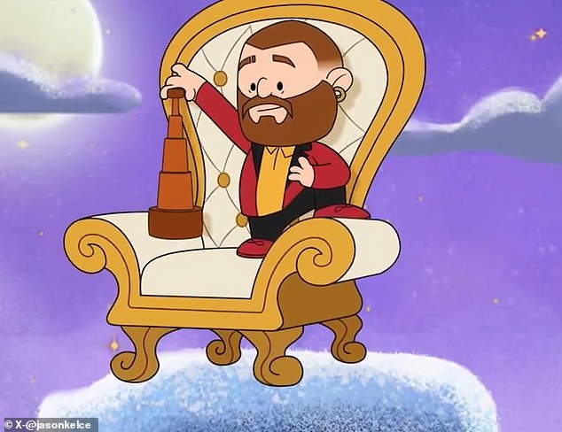 An animated version of Travis Kelce appeared in the new music video for 'It's Christmas Time (In Cleveland Heights)