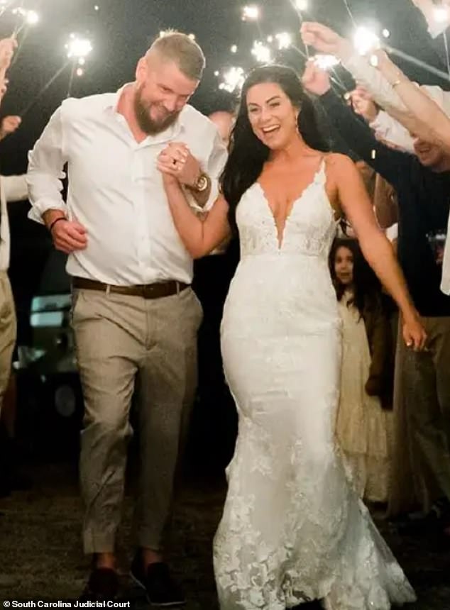 Komoroski, 27, crashed into Samantha Miller, 34, and her new husband, Aric Hutchinson, 37, while the couple was riding in a golf cart after their wedding reception.