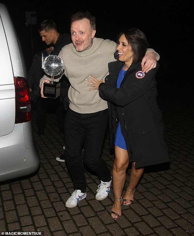 Chris looked in high spirits as he left the after-party alongside former show pro Janette Manrara, who is married to Aljaž Škorjanec, who was paired with finalist Tasha on the show.