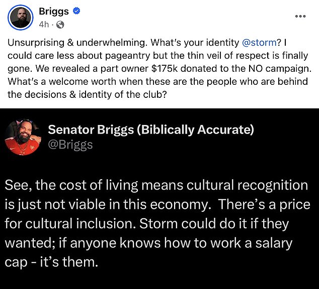 Briggs took to X and Facebook to post two separate comments on the news.