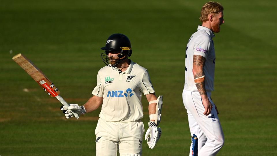 Kane Williamson raises his bat