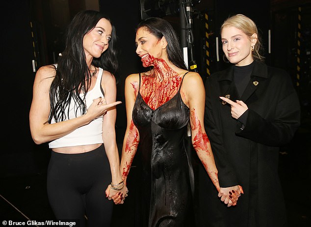 And she was joined by singers Katy, 40, and Meghan, 30, and they all posed for pictures together at the St. James Theatre.