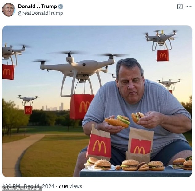 He fooled Chris Christie by suggesting that the drone sightings are actually just the unmanned aircraft delivering McDonalds meals to the former governor of New Jersey.