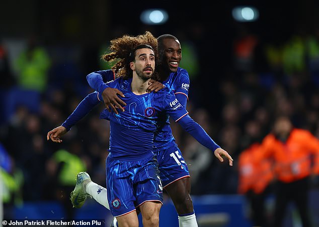 Marc Cucurella crouched down to head in the first goal for the 'bleus' before the break.