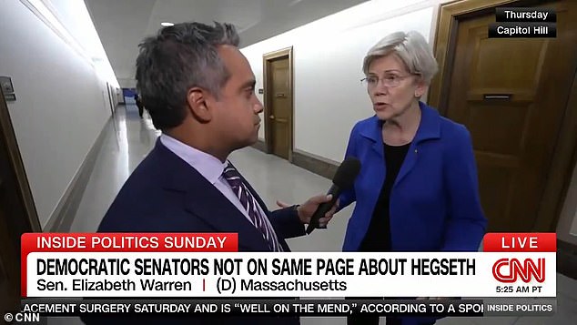 Senator Elizabeth Warren pointed to the claims of sexual harassment and rape against Pete Hegseth