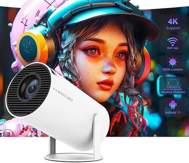 The best-selling projector features a 180-degree swivel design that allows you to point the device in multiple directions, including the ceiling, perfect for watching movies in bed.