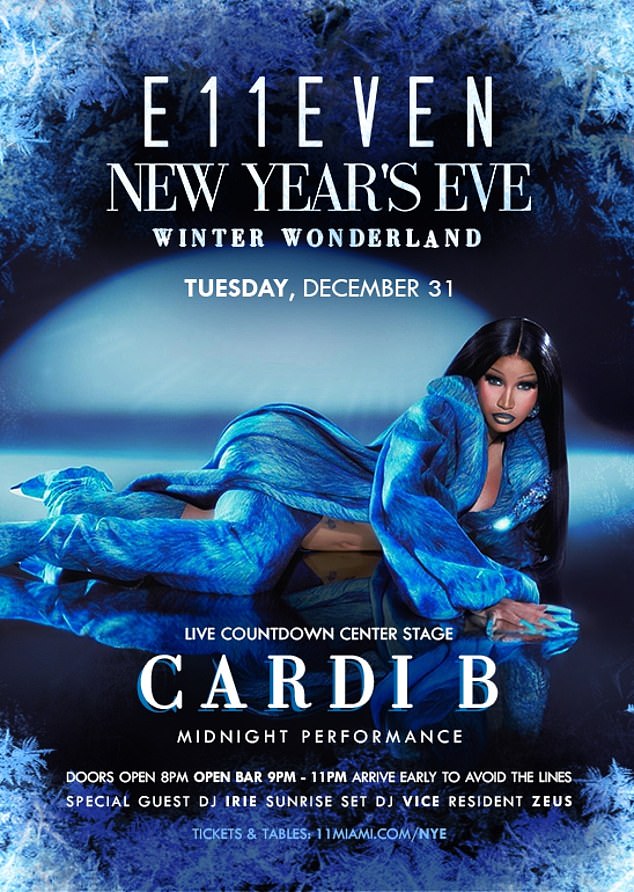 Cardi is scheduled to perform at midnight during E11EVEN Miami's NYE ​​Winter Wonderland on December 31, where tickets are $275.