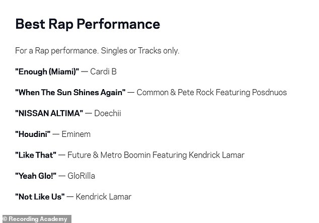 Rapper The Enough (Miami) will next compete for the Best Rap Performance trophy at the 67th Annual Grammy Awards, airing February 2 on CBS/Paramount+.