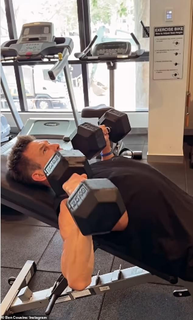 Ben, 46, took to Instagram on Sunday to share a video of himself lifting weights in a small gym.