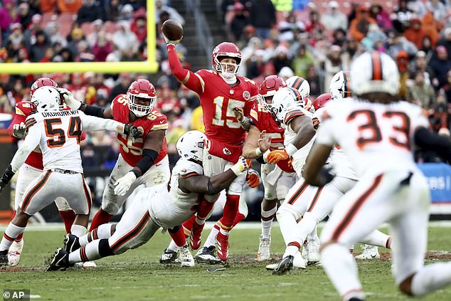 Mahomes was trying to complete a pass on fourth down when he was hit in the ankle