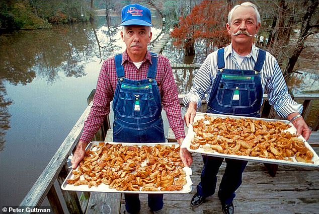 From atop Bayside Tavern's warped porch, two overalls-clad waiters step out over Colyell Creek to empty plates of their fried alligator battered with cornmeal, crushed red pepper, and a drizzle of Tabasco sauce in Port Vincent, Louisiana.