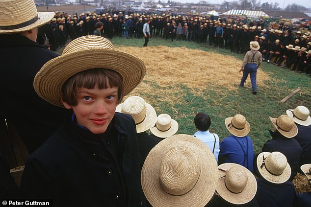 An Amish corner ball spectator in Peach Bottom, Pennsylvania