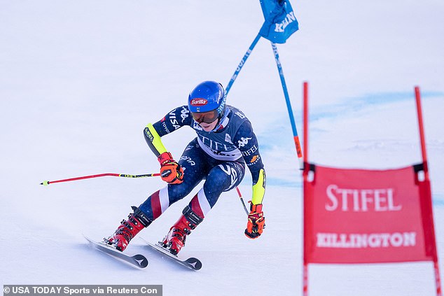 Shiffrin competing in the women's giant slalom at the Stifel Killington Cup alpine ski race in Vermont, where the accident occurred.