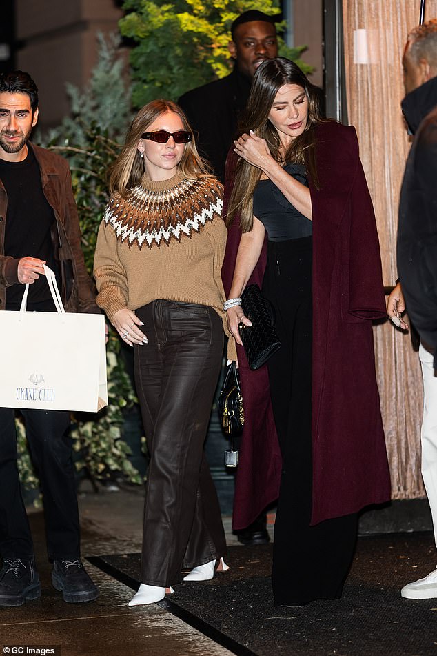 The Euphoria actress looked comfortable for fall in a brown sweater paired with brown leather pants.