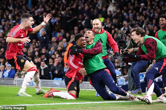 Ruben Amorim's team claimed a dramatic victory at the Etihad after late goals from Bruno Fernandes and Amad Diallo.