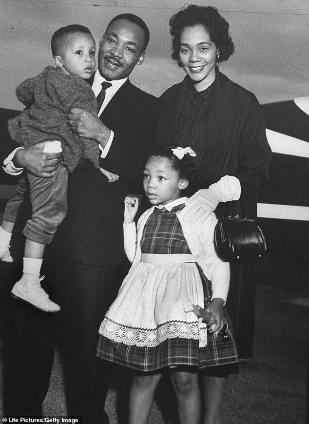 King III (pictured with his father, mother and sister Bernice) wrote that his father 'taught that the death penalty multiplies hatred, violence and revenge'