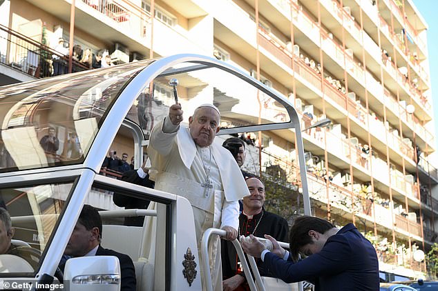 The seat is raised so that the crowd has a better chance of catching a glimpse of the pontiff as he passes by in his new vehicle.