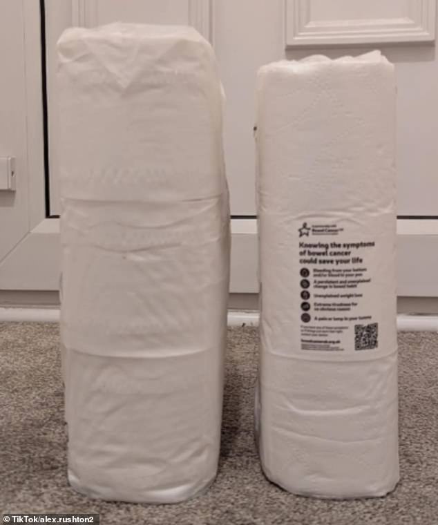 In a side-by-side comparison, the package from six months ago (pictured on the left) is noticeably larger compared to the recent purchase (pictured on the right)