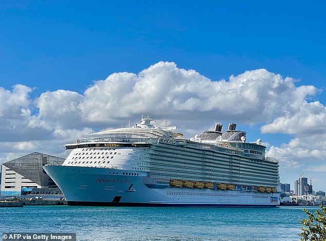 The Harmony of the Seas is pictured in Miami in 2020. This is the boat where a boy fell from a balcony