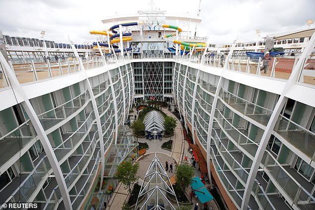 The boy is said to have fallen five stories high from a cabin balcony into the ship's Central Park atrium (pictured)