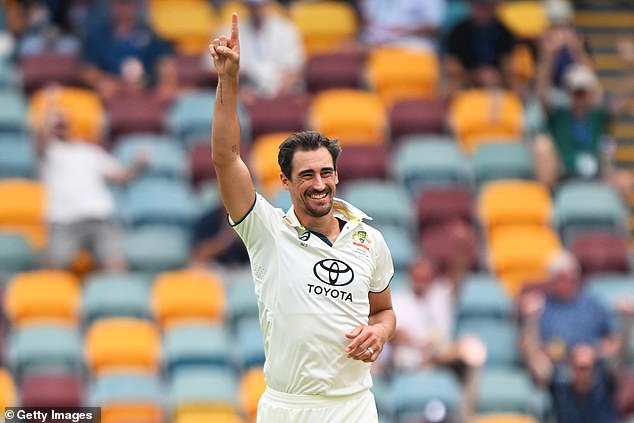 Starc (pictured) enjoyed a good day on the wicket, dismissing Jaiswal and Shubman Gill.