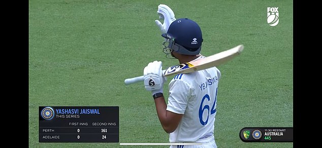 Jaiswal raised his hand to apologize to the Australian players after the ball almost hit them.