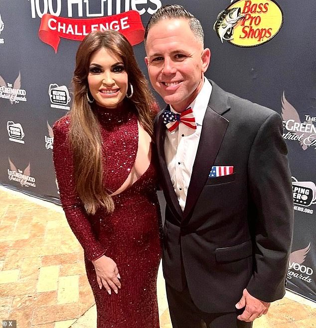 Pictured in front of a Bass Pro Shops step and repeat, Kimberly wore a long-sleeved red sequined dress with a cutout that revealed her breasts, narrowly avoiding a wardrobe malfunction.