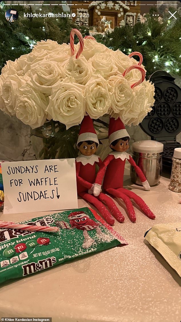 There was a bag of holiday M&M's and a sign that said, 'Sundays are for ice cream waffles.'