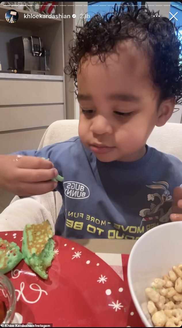 Tatum enjoyed his pancakes as seen in Khloé's stories