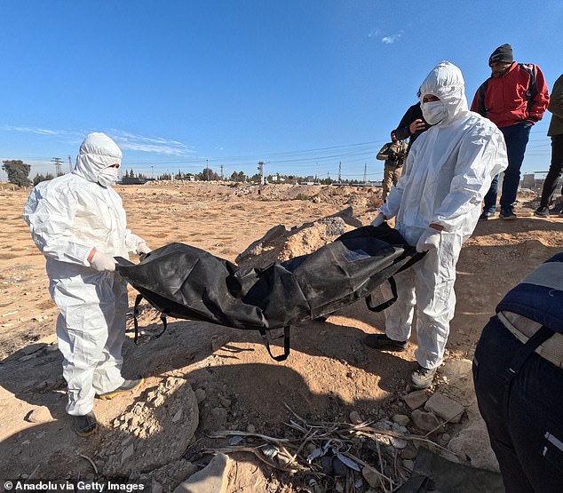 Teams are working on the discovered mass grave, which is believed to contain the remains of civilians killed by the ousted Assad regime.